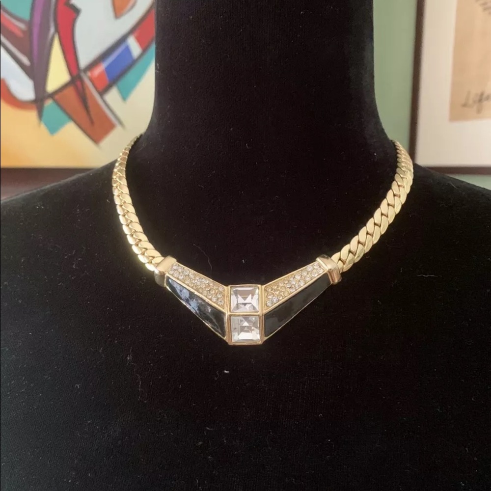 ParkLane Wide Flat Link Necklace Octagon Crystal